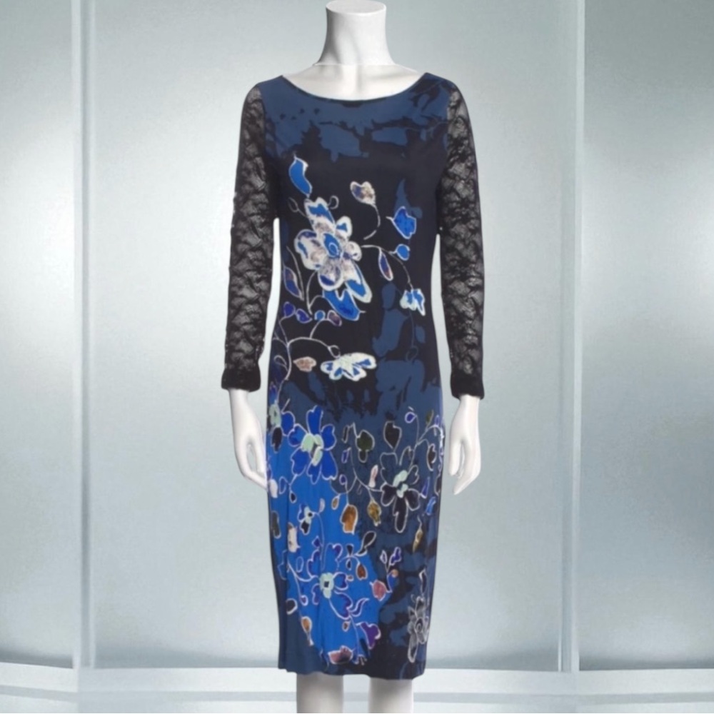 New! FUZZI Floral Print Midi Length Dress Size XL